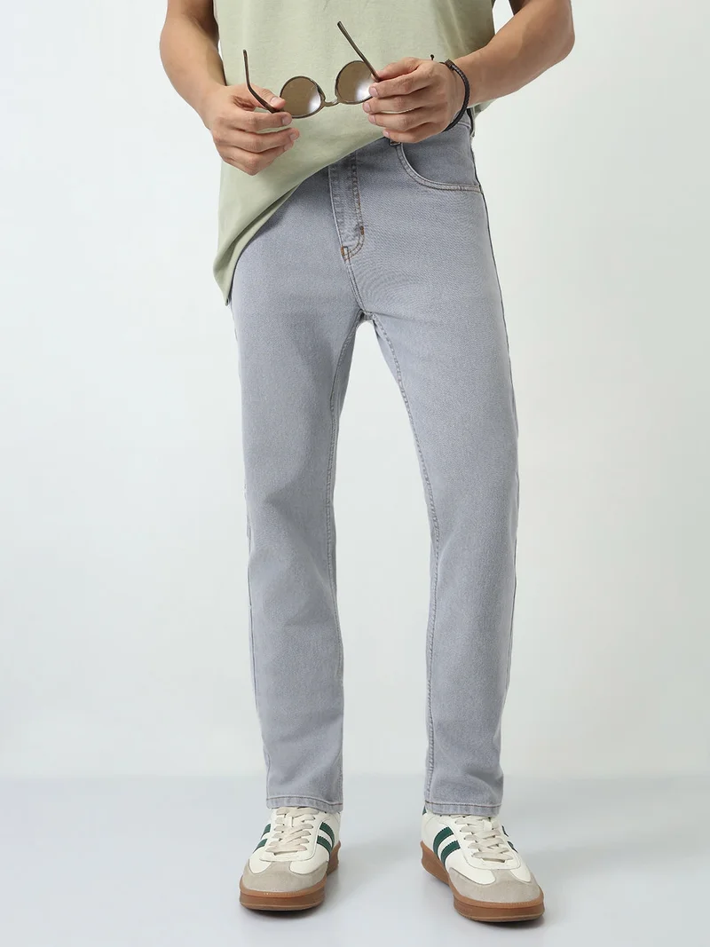 Urbano Fashion Men's Light Grey Slim Fit Washed Denim Jeans Stretchable